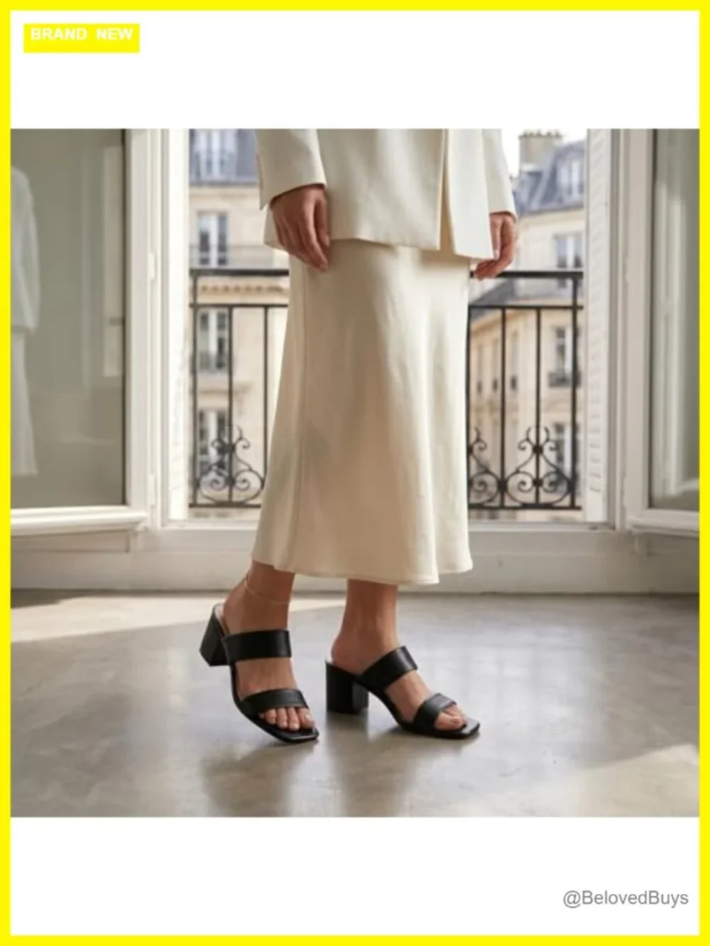 Women's Square Toe Two Strap Block Heel Sandals Dressy Slides Comfort Low